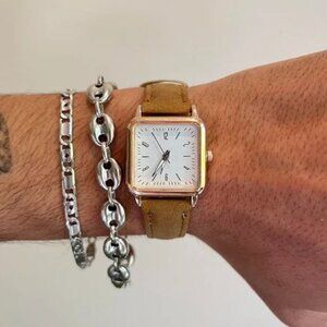 brown old money luxury square leather watch